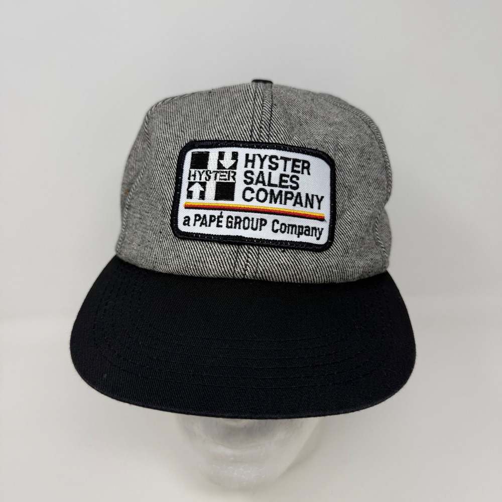 Vintage Hyster Sales Company Pape Group Snapback Hat Grey Black Trucker Cap